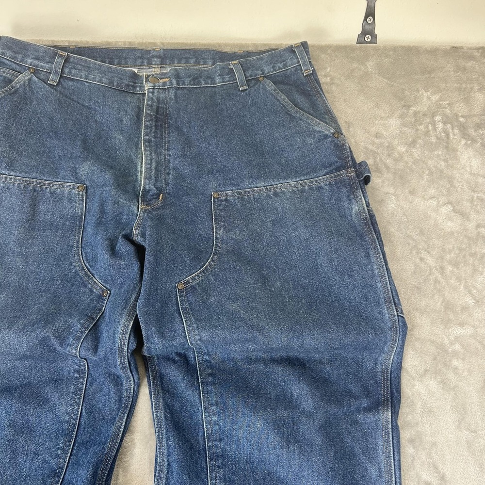 Carhartt B73-DST Jeans Mens 42x31 Blue Med Double Knee Straight Denim Workwear - Picture 11 of 16